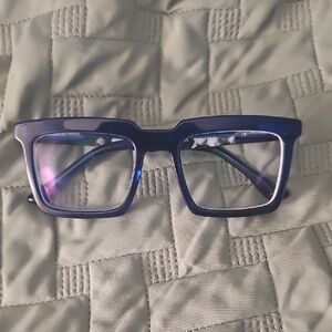 Stylish Blue Square Prescription Glasses W/print
